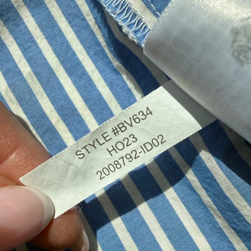 J. Crew Blue & White Striped Button-Down with Navy Heart Print